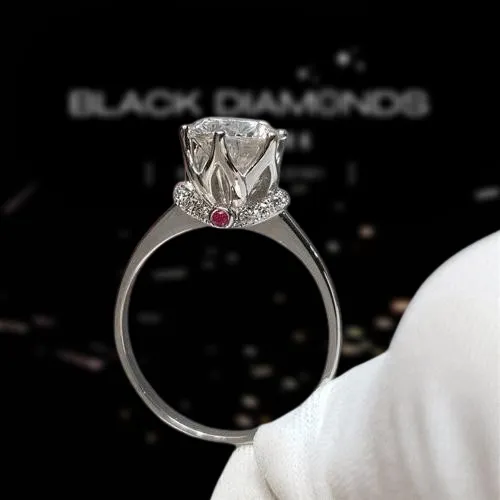 1.0 Ct Round Cut Diamond Crown Engagement Ring with Pink Stone