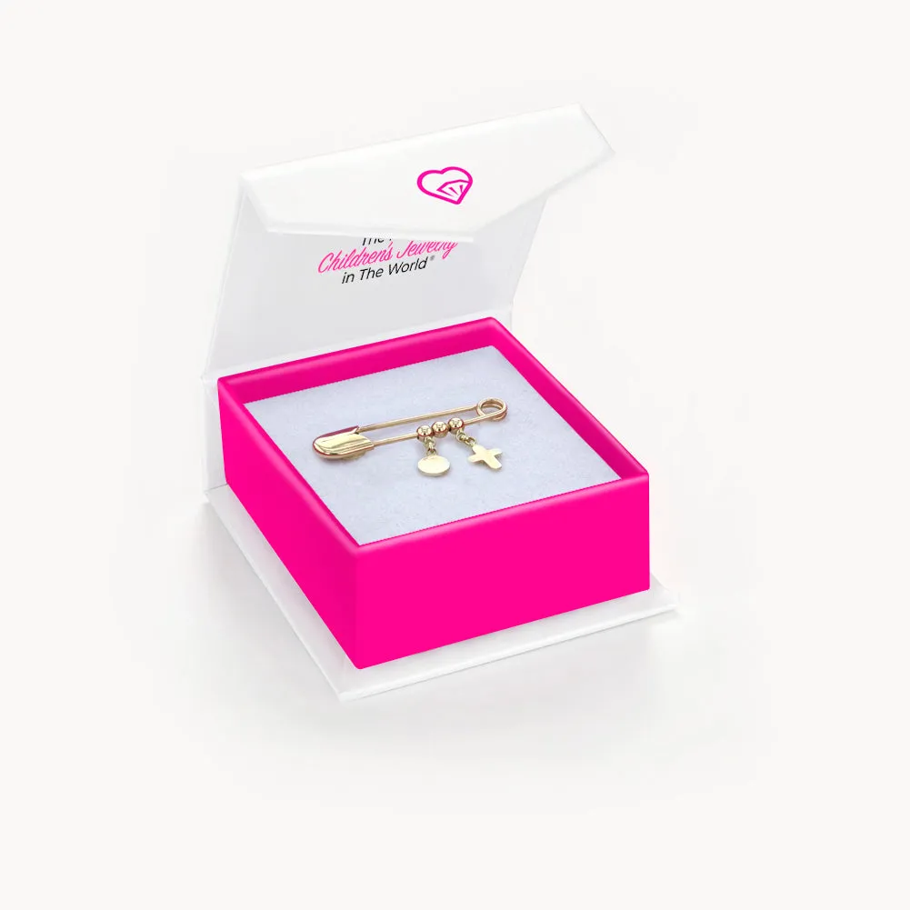 14k Gold Tiny Cross Baby / Toddler / Kids Safety Pin Brooch