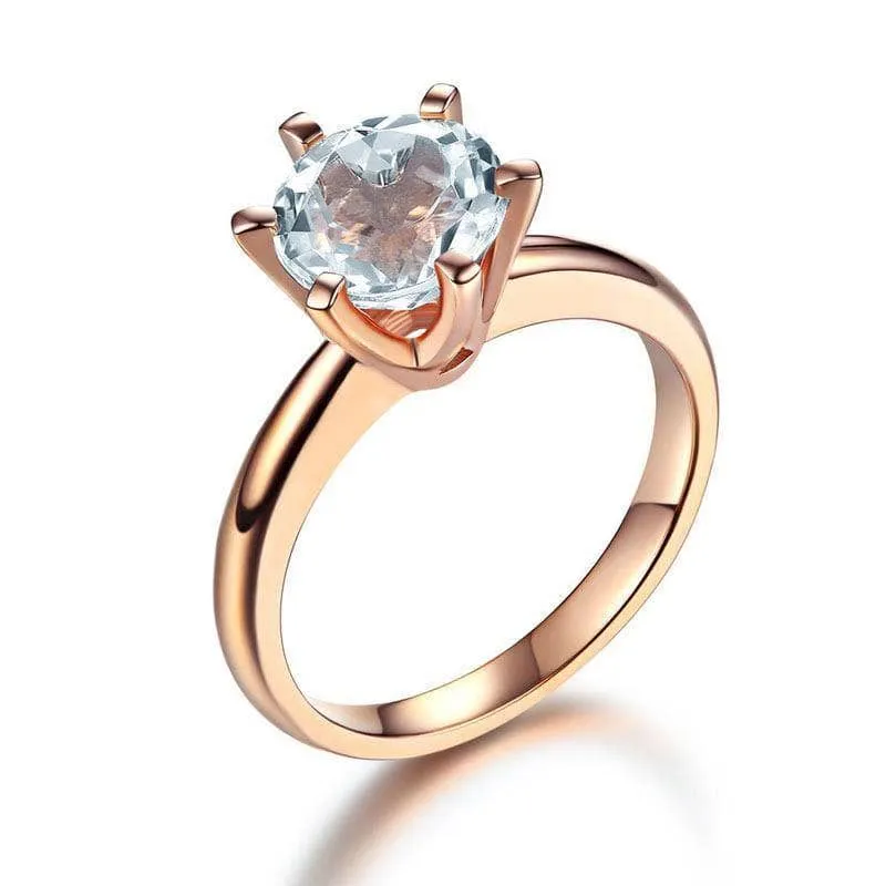 14K Rose Gold 2ct Topaz 6 Claws Solitaire Ring
