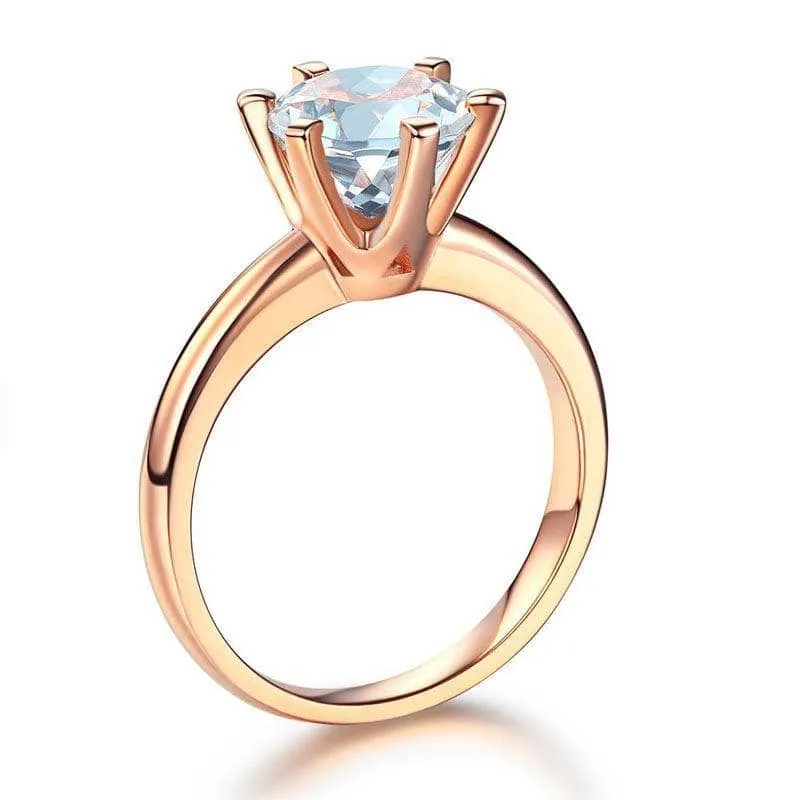 14K Rose Gold 2ct Topaz 6 Claws Solitaire Ring