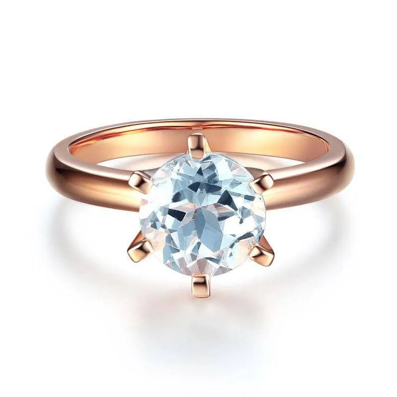 14K Rose Gold 2ct Topaz 6 Claws Solitaire Ring