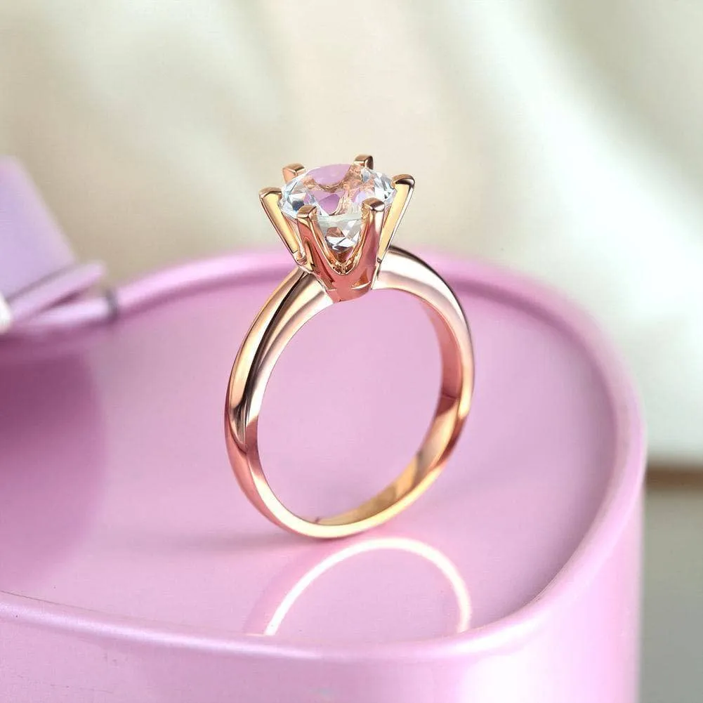 14K Rose Gold 2ct Topaz 6 Claws Solitaire Ring