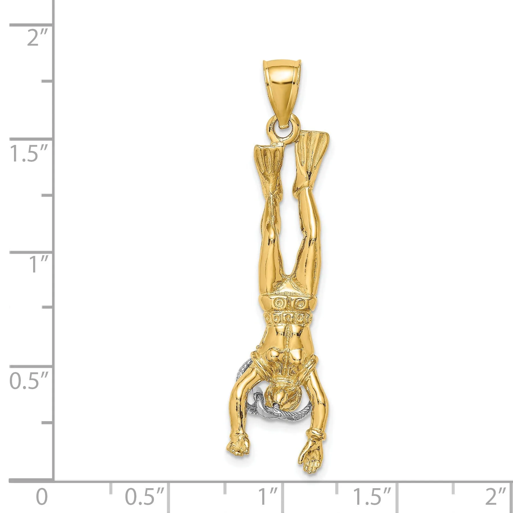 14k Two-Tone Gold Polished Finish 3-Dimensional Female Scuba Diver Charm Pendant