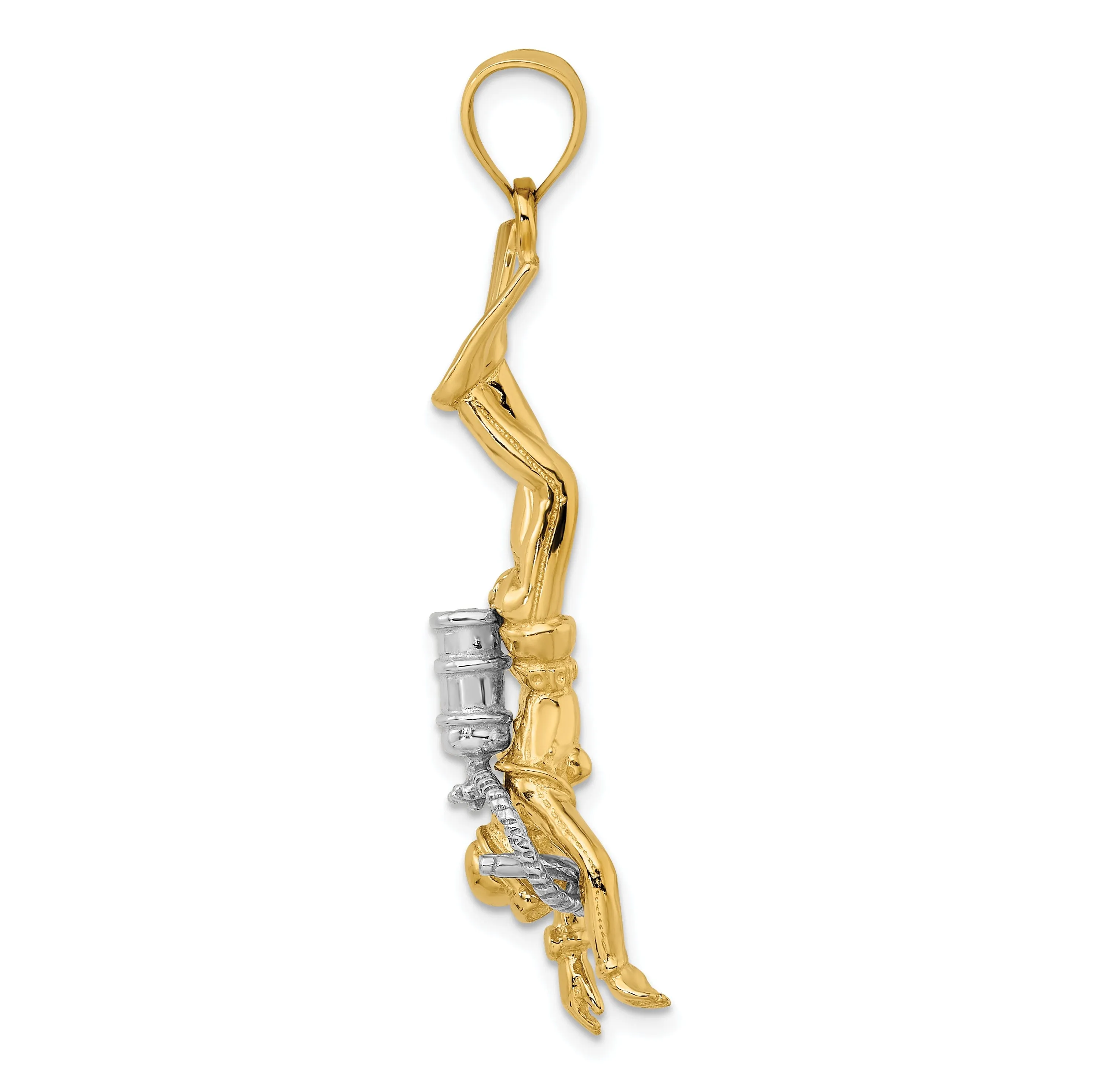 14k Two-Tone Gold Polished Finish 3-Dimensional Female Scuba Diver Charm Pendant