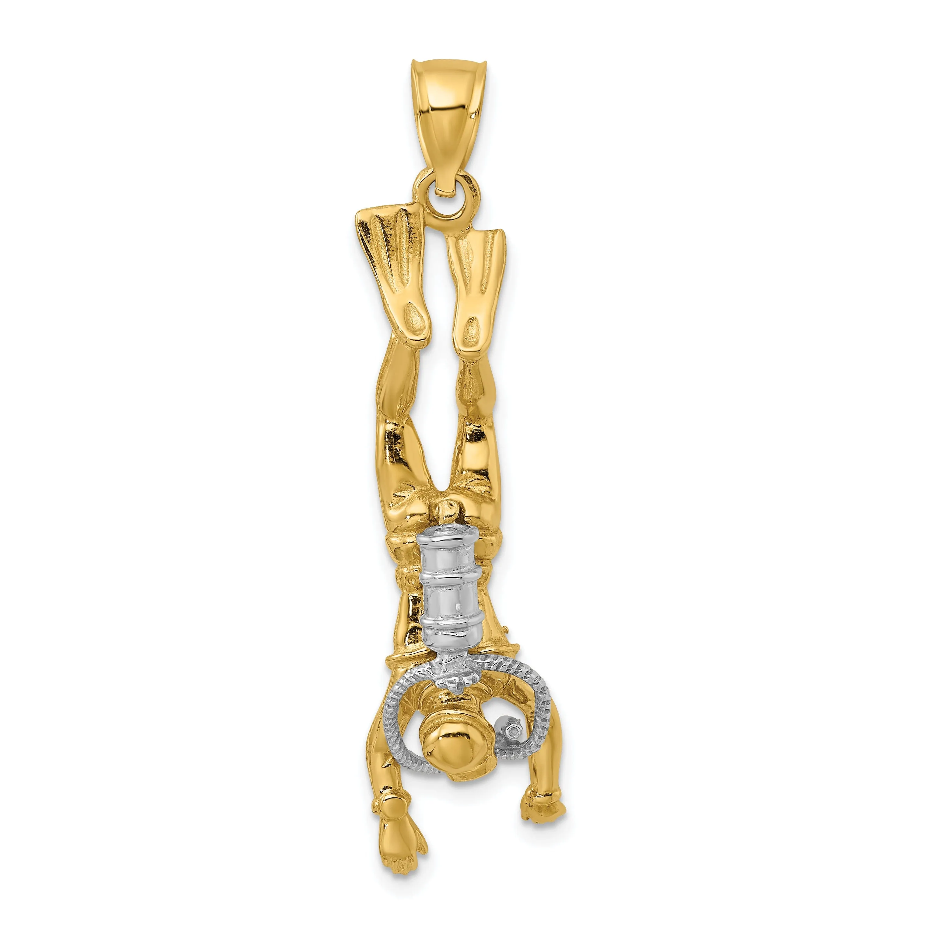 14k Two-Tone Gold Polished Finish 3-Dimensional Female Scuba Diver Charm Pendant