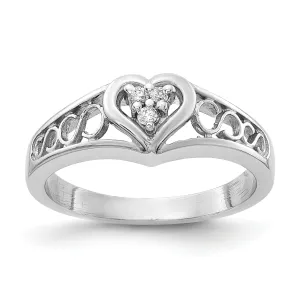 14k White Gold Polished Diamond Heart Ring