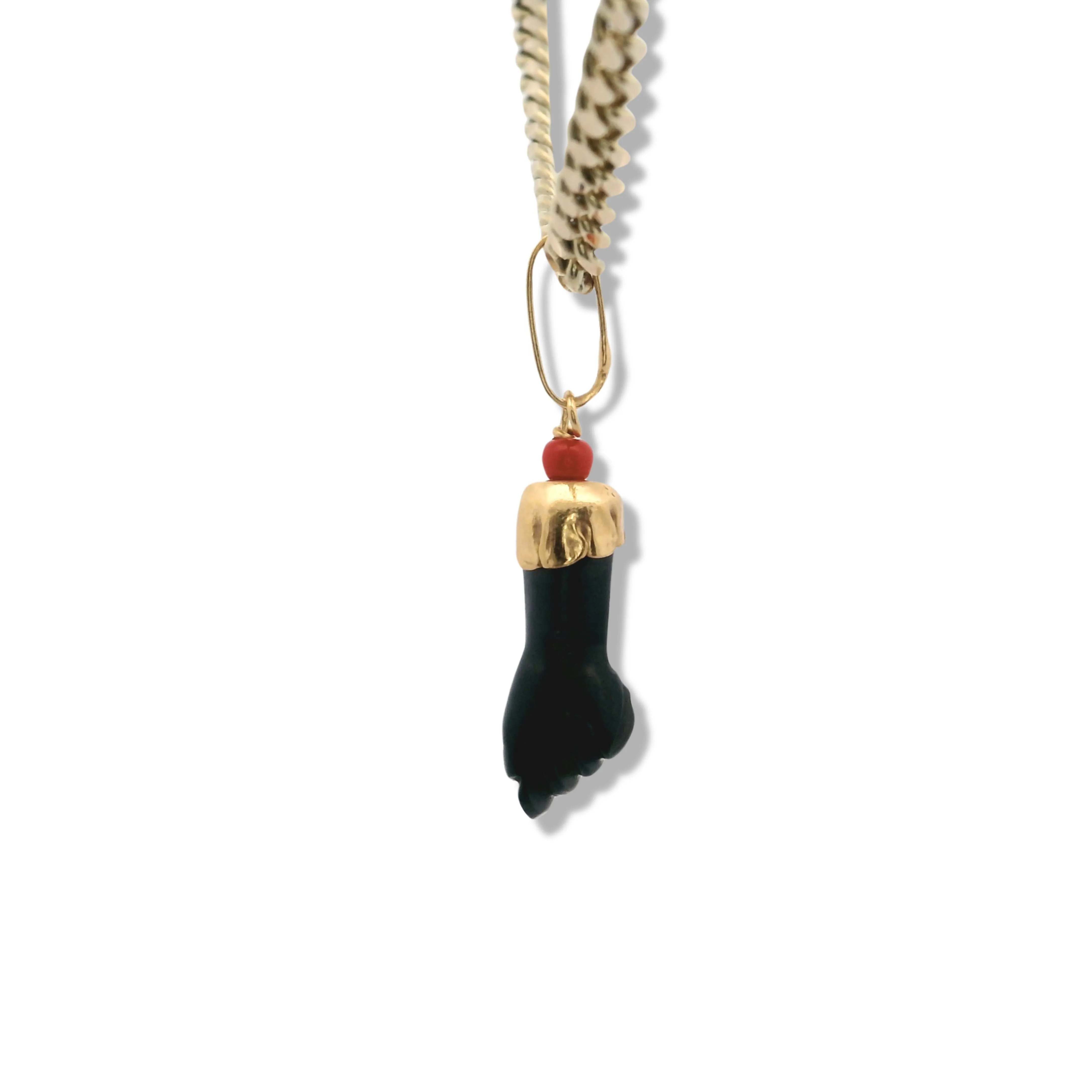 14K Yellow Gold Azabache Fist with Red Bead