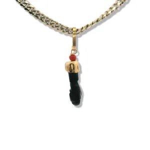 14K Yellow Gold Azabache Fist with Red Bead