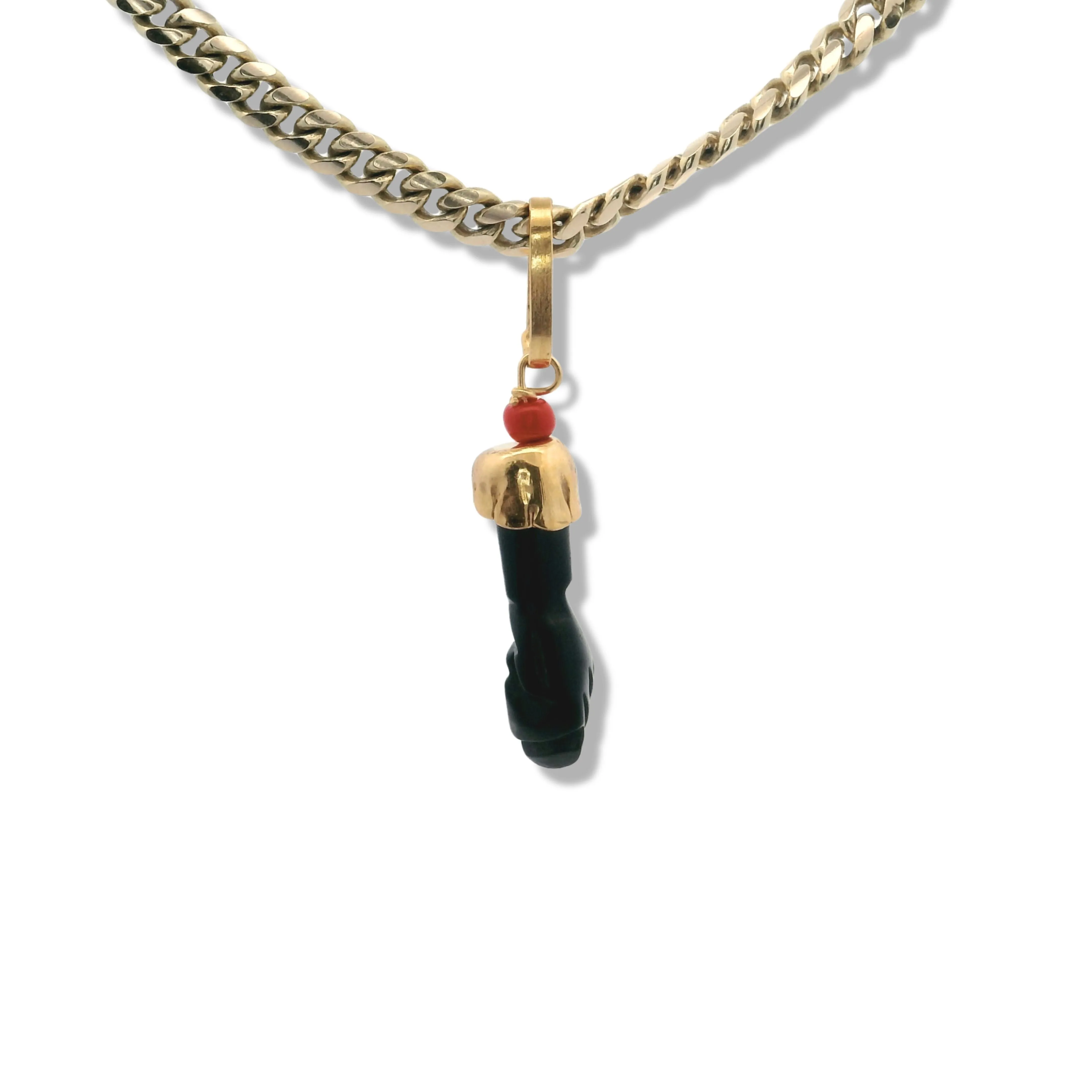 14K Yellow Gold Azabache Fist with Red Bead