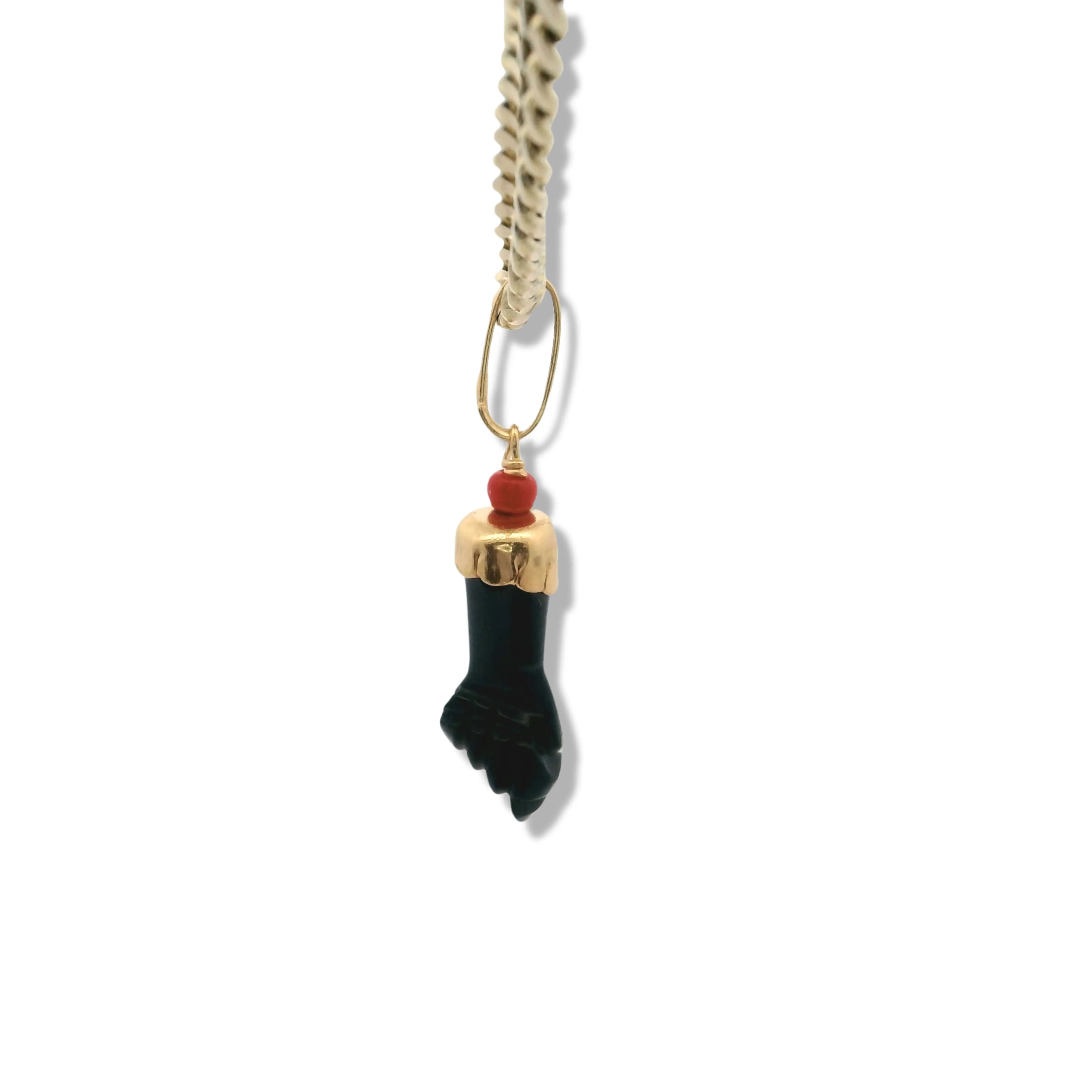 14K Yellow Gold Azabache Fist with Red Bead