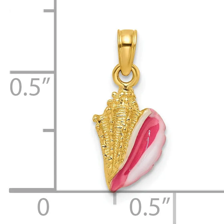 14K Yellow Gold Pink White Enameled Conch Shell Pendant