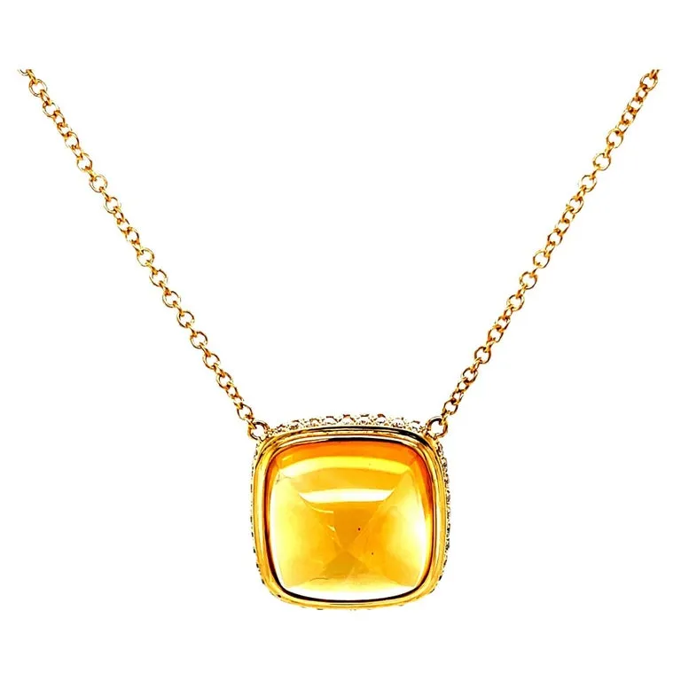 16.79 Carat Citrine Cabochon, Yellow Sapphire and Diamond Necklace