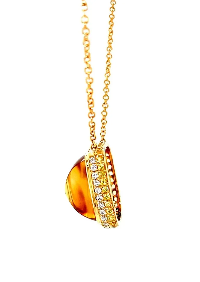 16.79 Carat Citrine Cabochon, Yellow Sapphire and Diamond Necklace