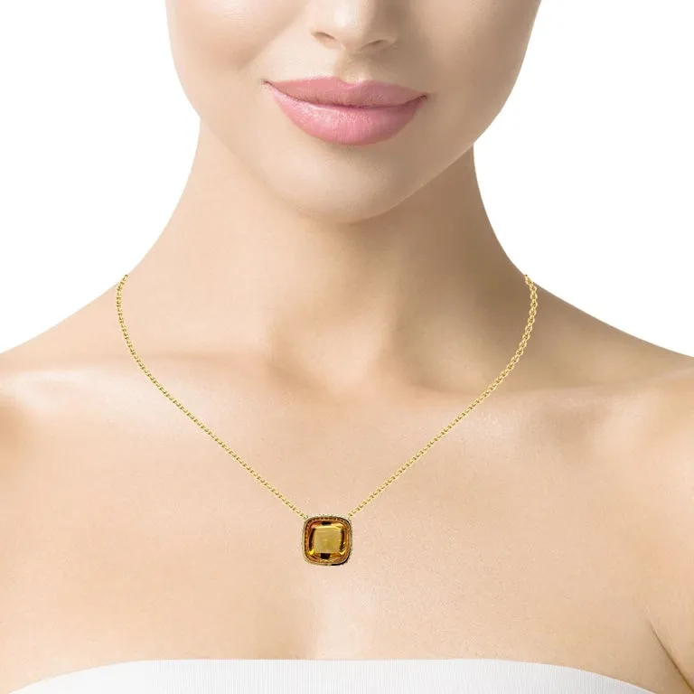 16.79 Carat Citrine Cabochon, Yellow Sapphire and Diamond Necklace