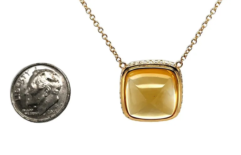 16.79 Carat Citrine Cabochon, Yellow Sapphire and Diamond Necklace