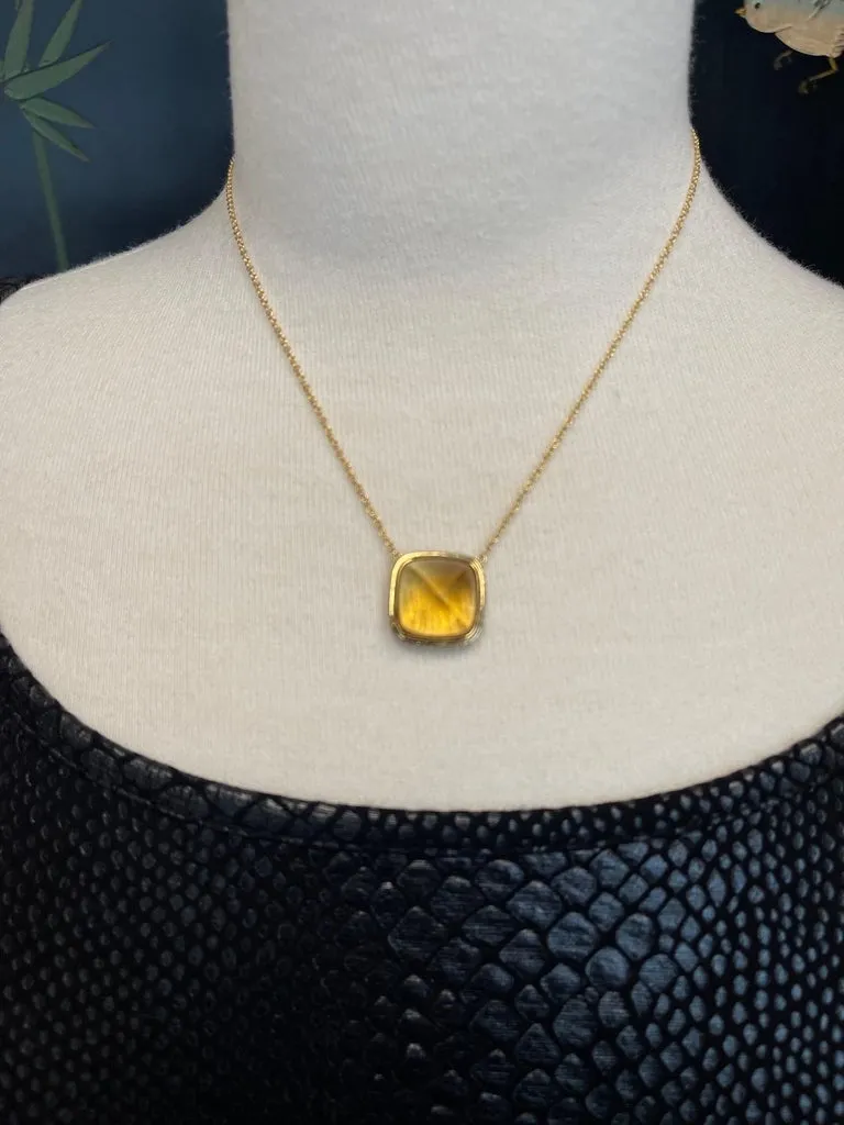 16.79 Carat Citrine Cabochon, Yellow Sapphire and Diamond Necklace