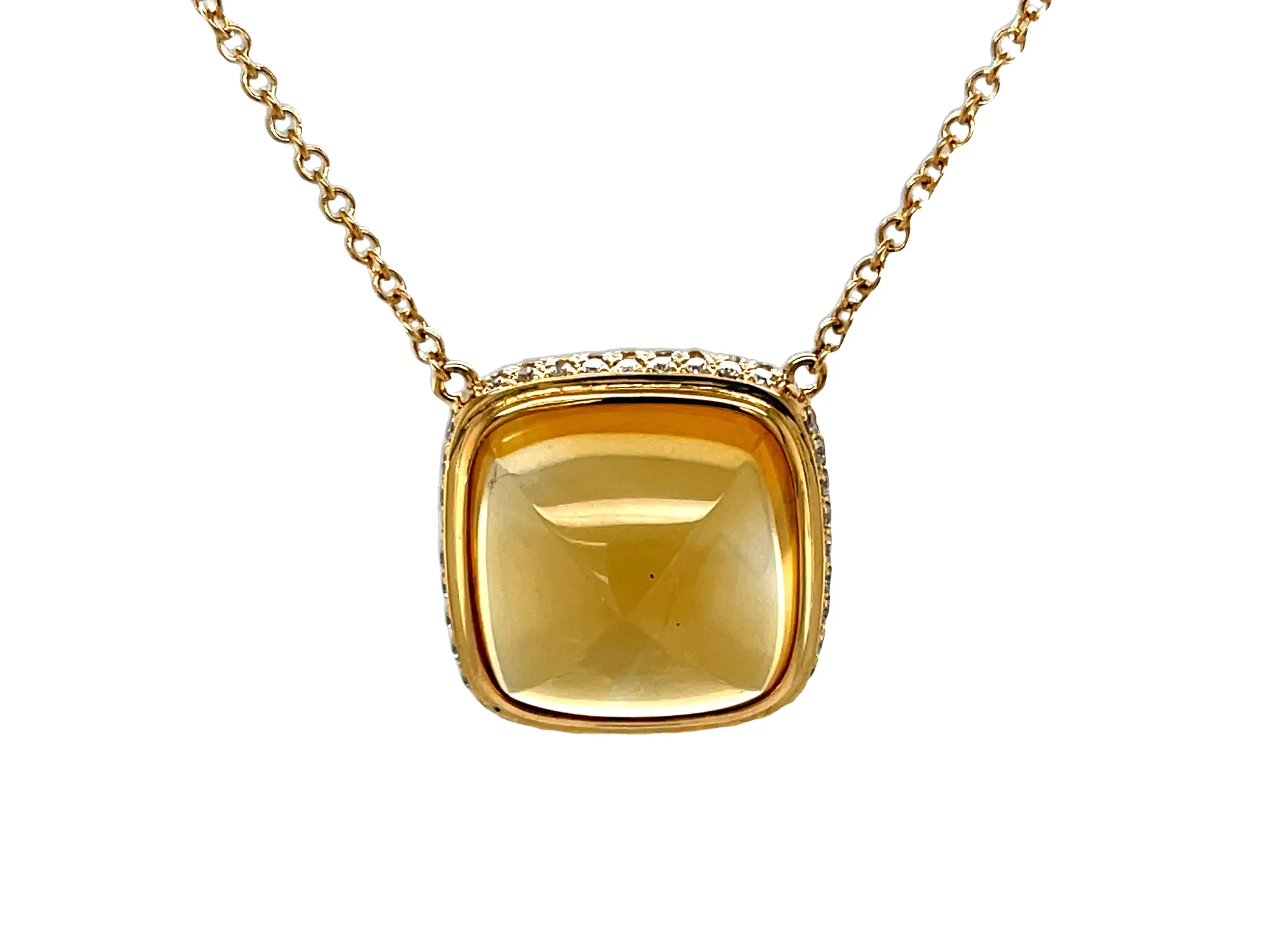 16.79 Carat Citrine Cabochon, Yellow Sapphire and Diamond Necklace