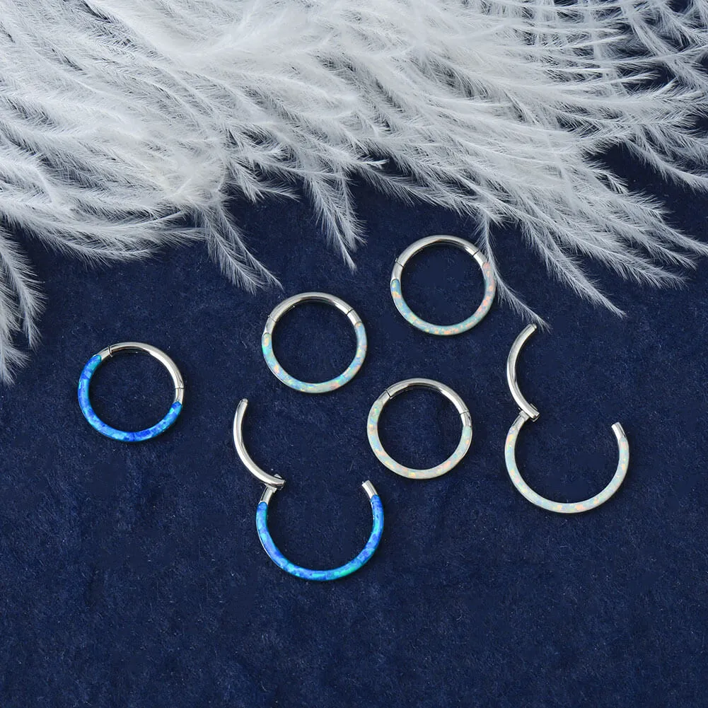 16G White Blue Opal Hinged Segment Cartilage Hoop Helix Earrings