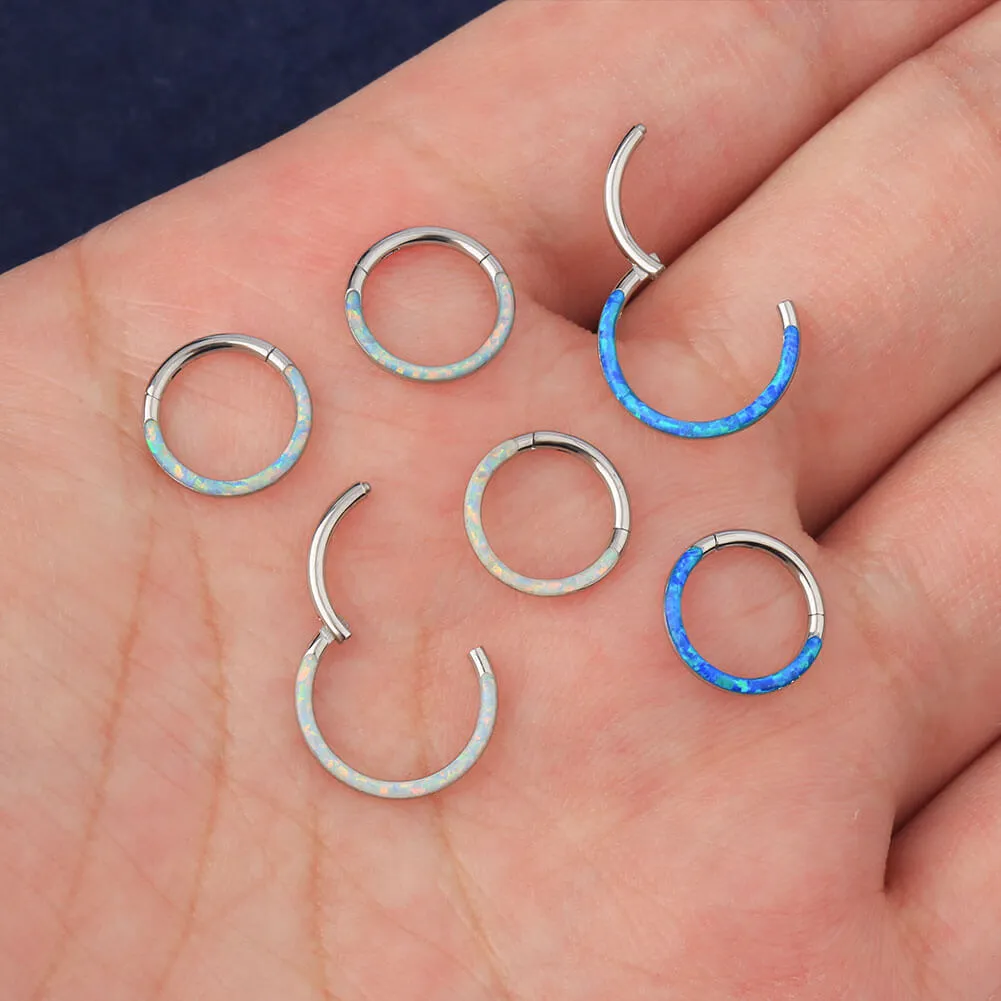16G White Blue Opal Hinged Segment Cartilage Hoop Helix Earrings
