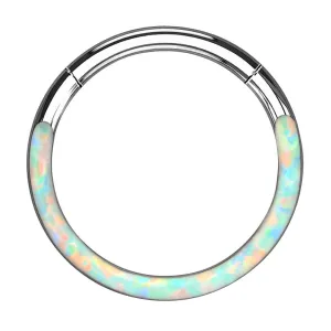 16G White Blue Opal Hinged Segment Cartilage Hoop Helix Earrings