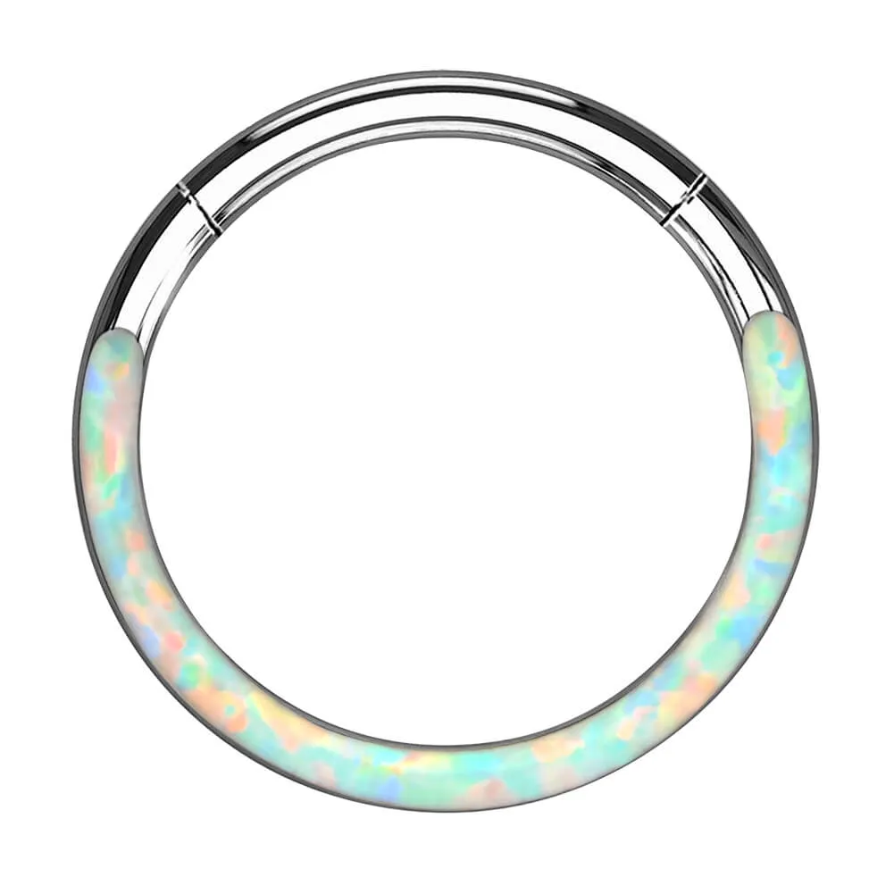 16G White Blue Opal Hinged Segment Cartilage Hoop Helix Earrings