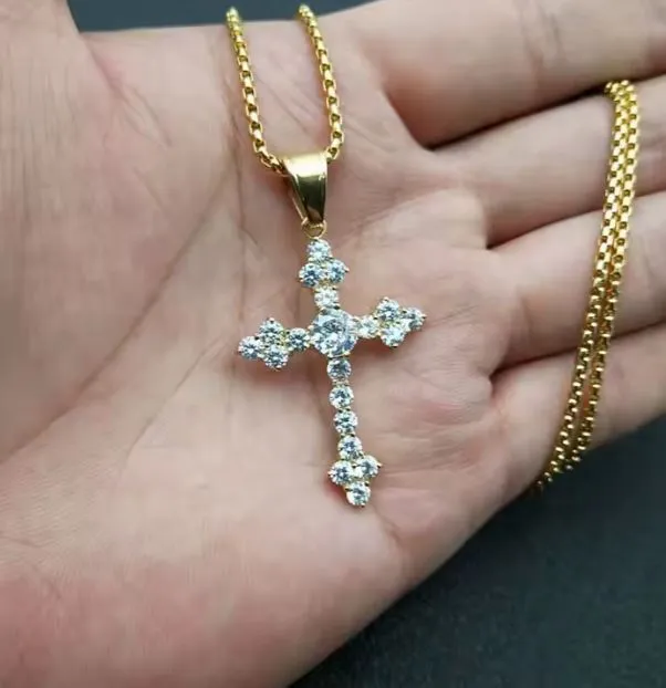 18k Gold Plated Hip Hop Jewelry Stainless Steel Cross 24" Necklace