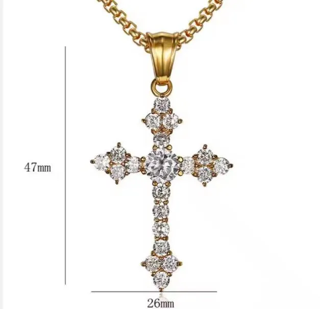 18k Gold Plated Hip Hop Jewelry Stainless Steel Cross 24" Necklace
