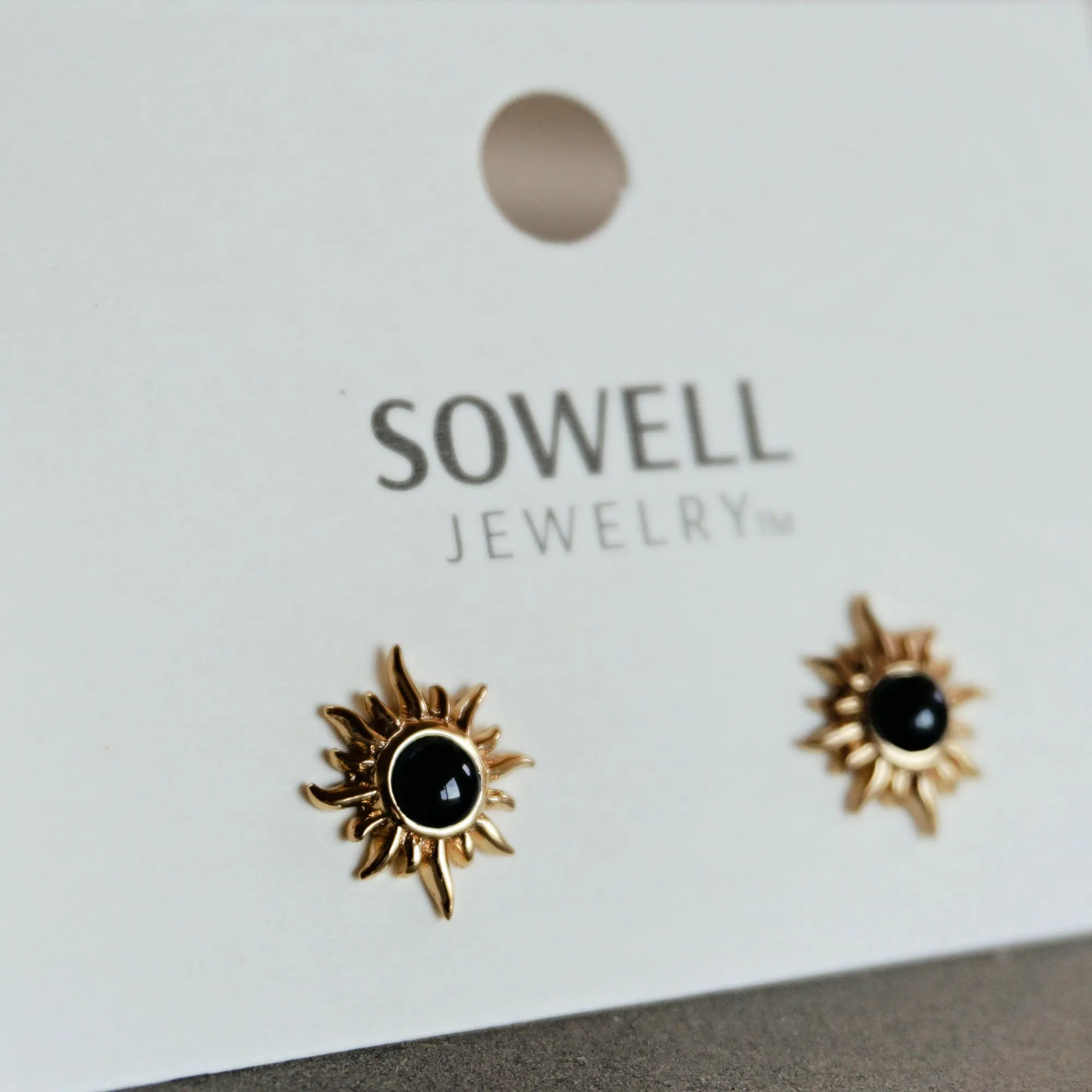 18k Gold Sunburst Earrings - Onyx