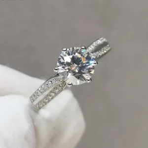 18K White Gold Round Cut 1ct 9mm Diamond Star Queen Engagement Ring