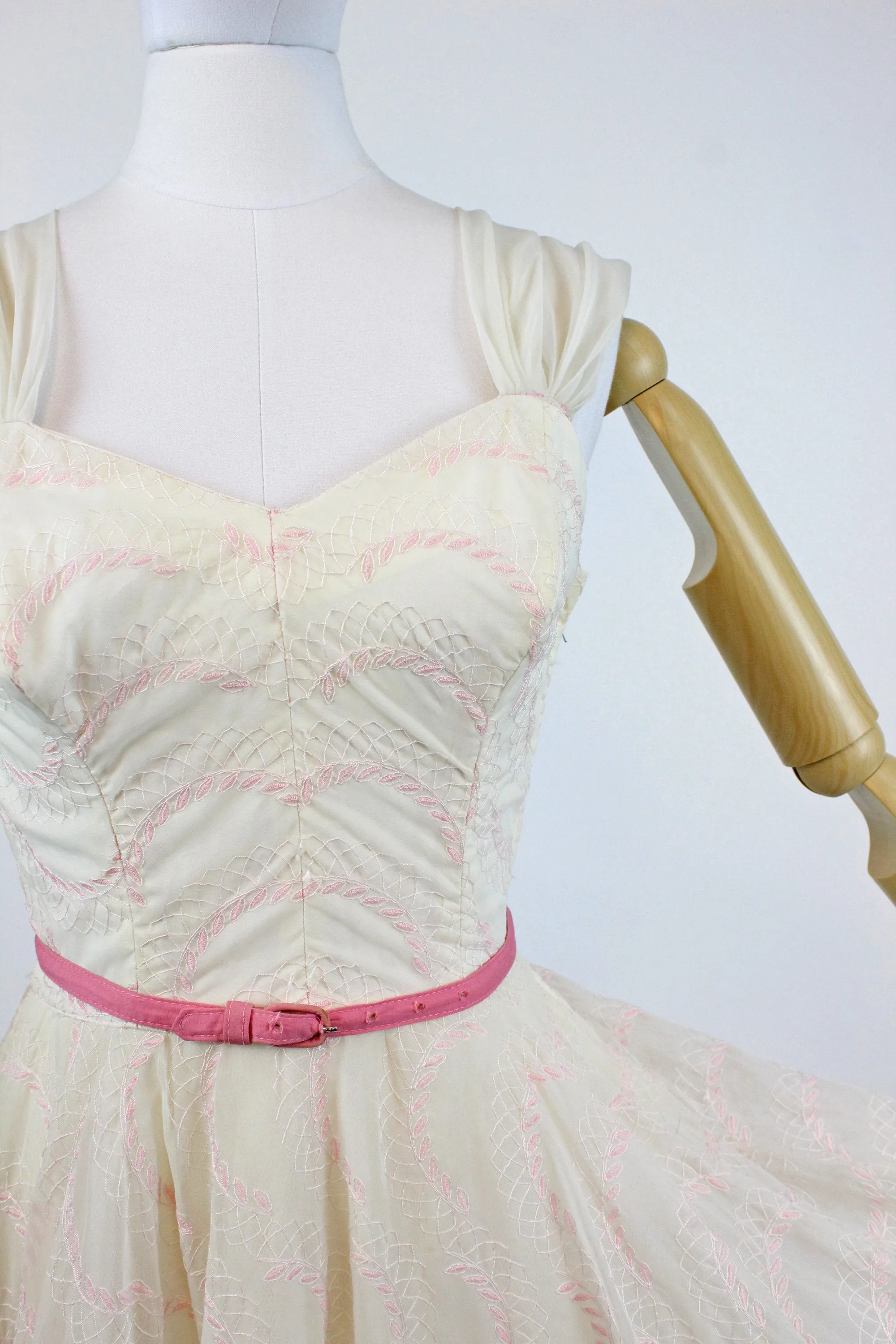 1950s Mitzi Morgan embroidered organza dress xs | new spring