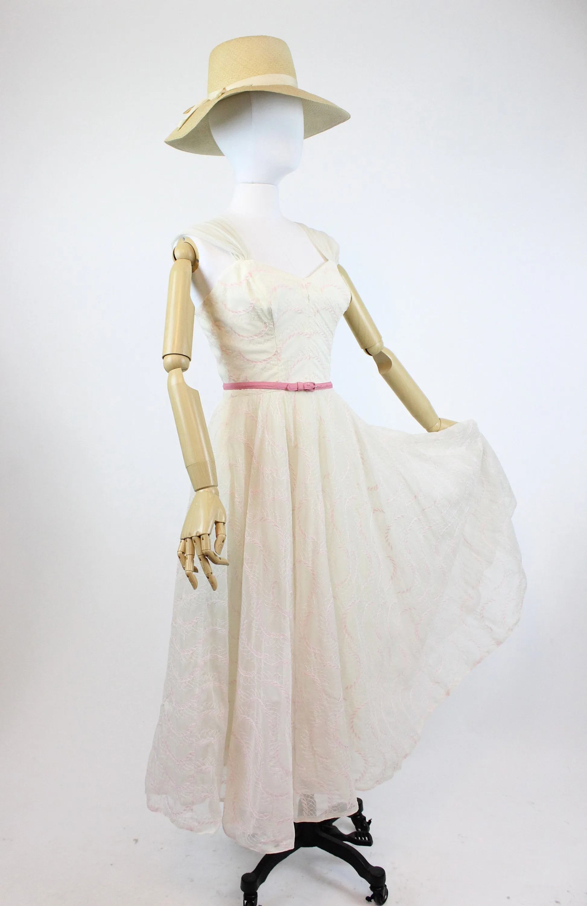 1950s Mitzi Morgan embroidered organza dress xs | new spring