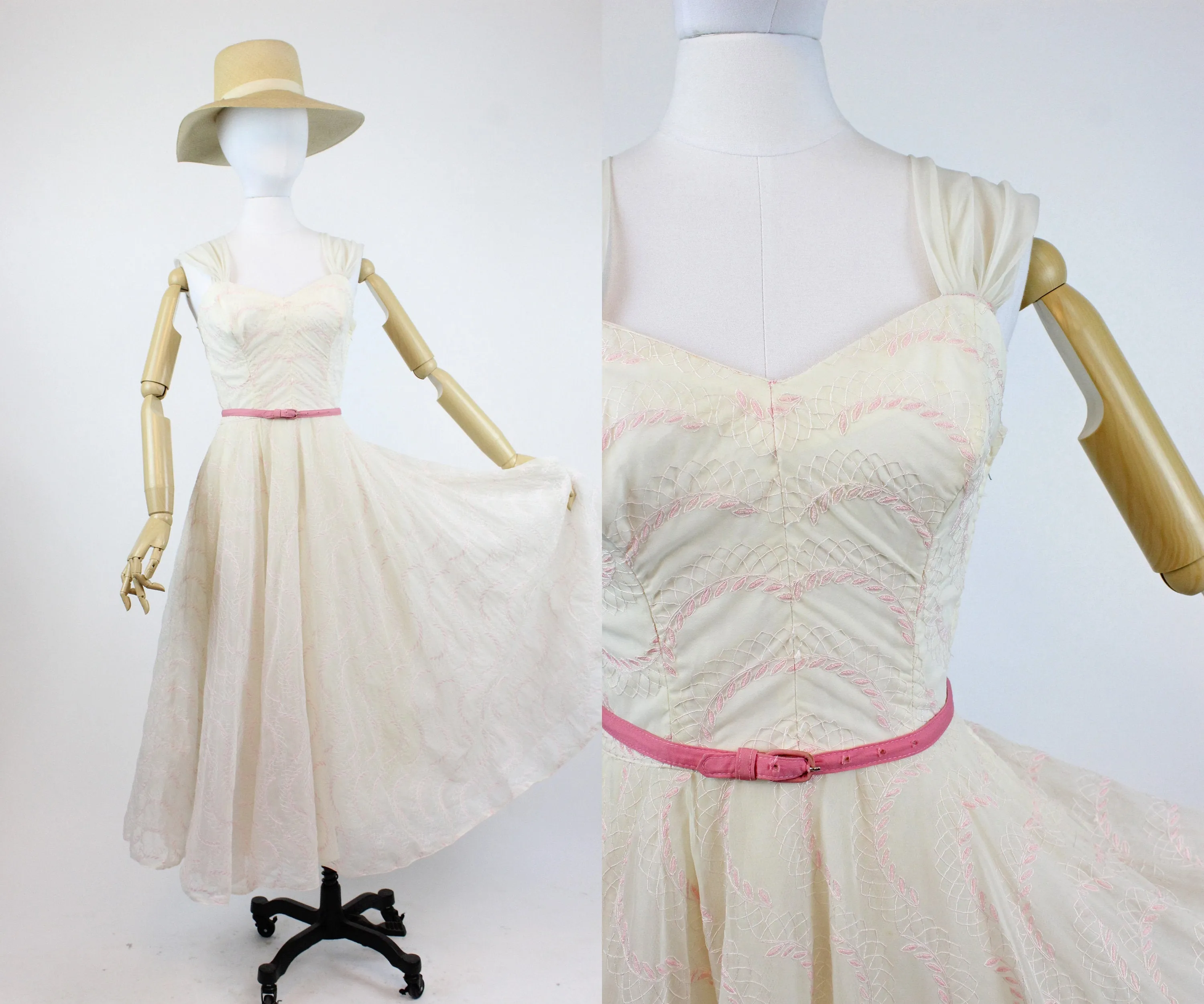 1950s Mitzi Morgan embroidered organza dress xs | new spring
