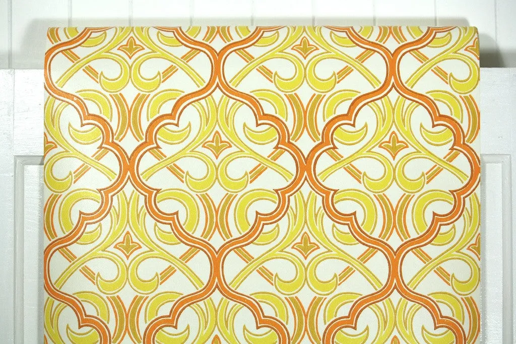 1970s Geometric Damask Vintage Wallpaper