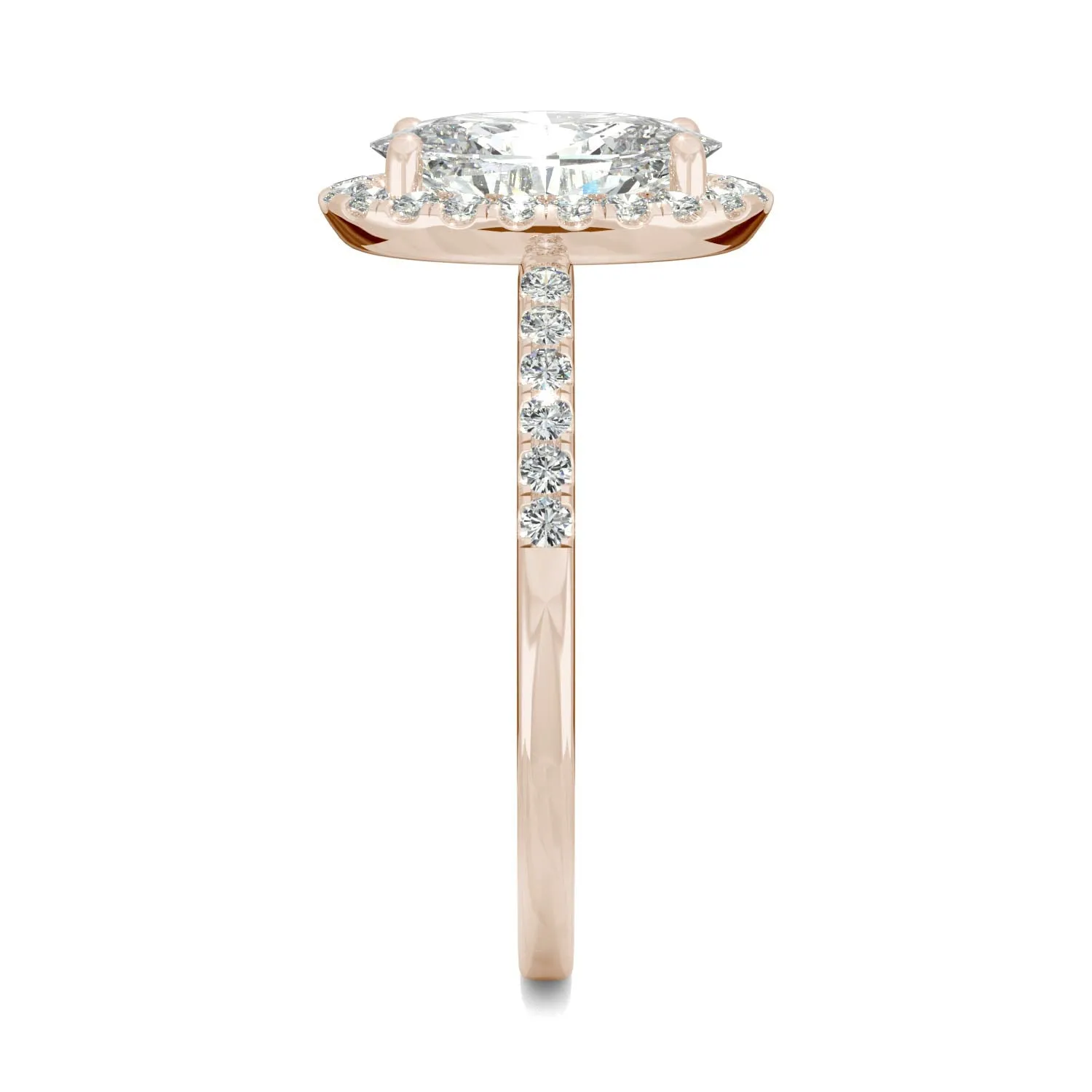 2.62 CTW DEW Elongated Oval Moissanite Halo Ring in 14K Rose Gold