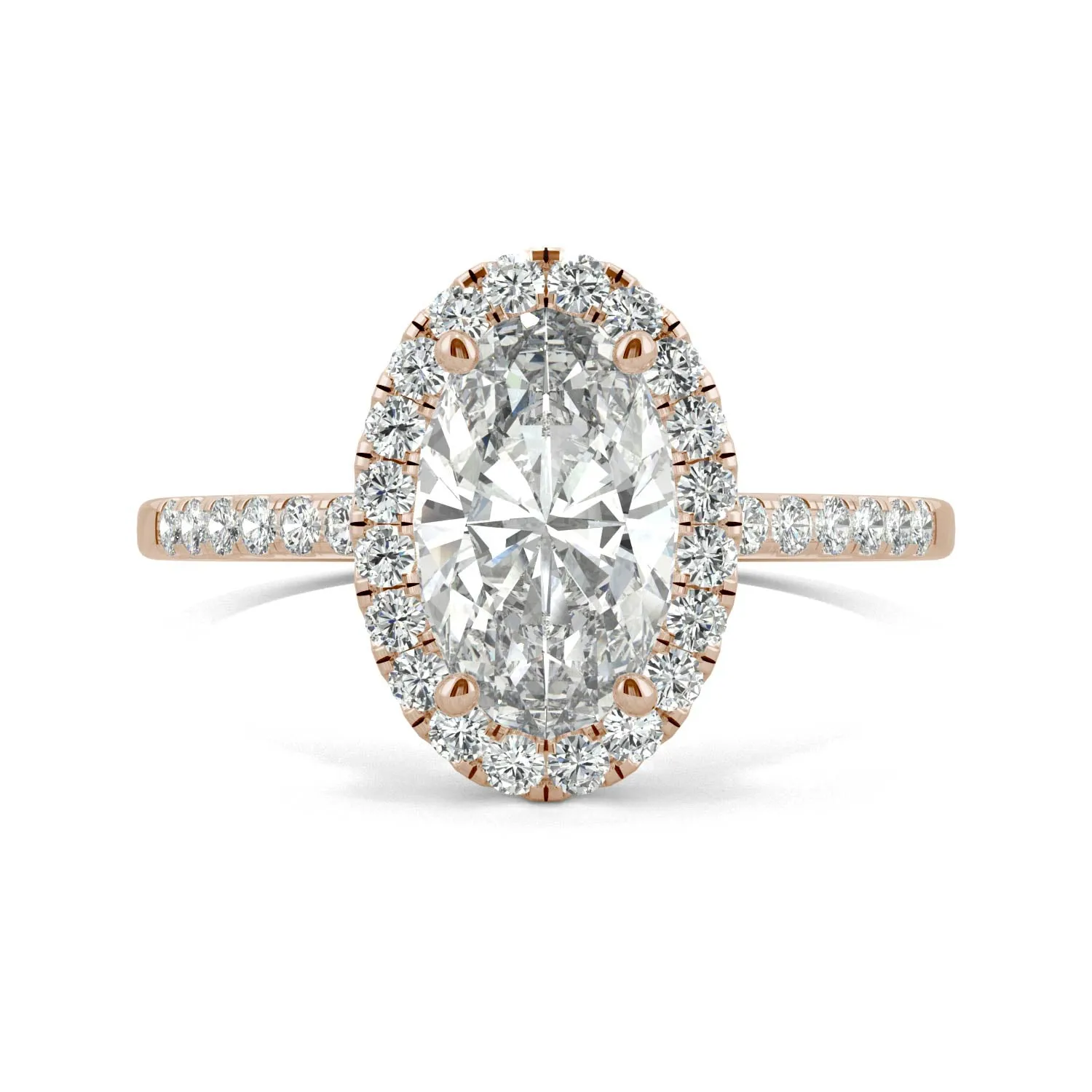 2.62 CTW DEW Elongated Oval Moissanite Halo Ring in 14K Rose Gold