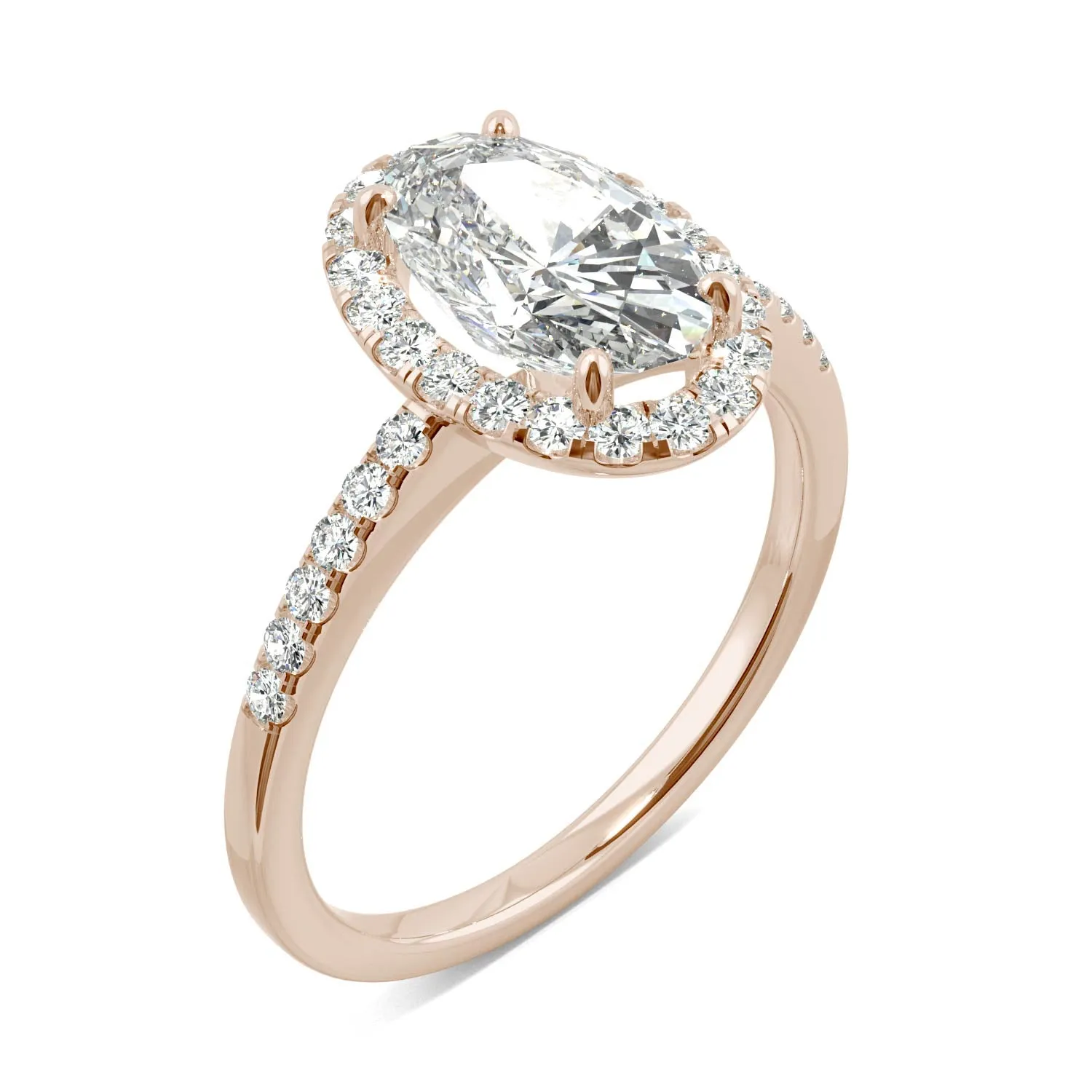 2.62 CTW DEW Elongated Oval Moissanite Halo Ring in 14K Rose Gold