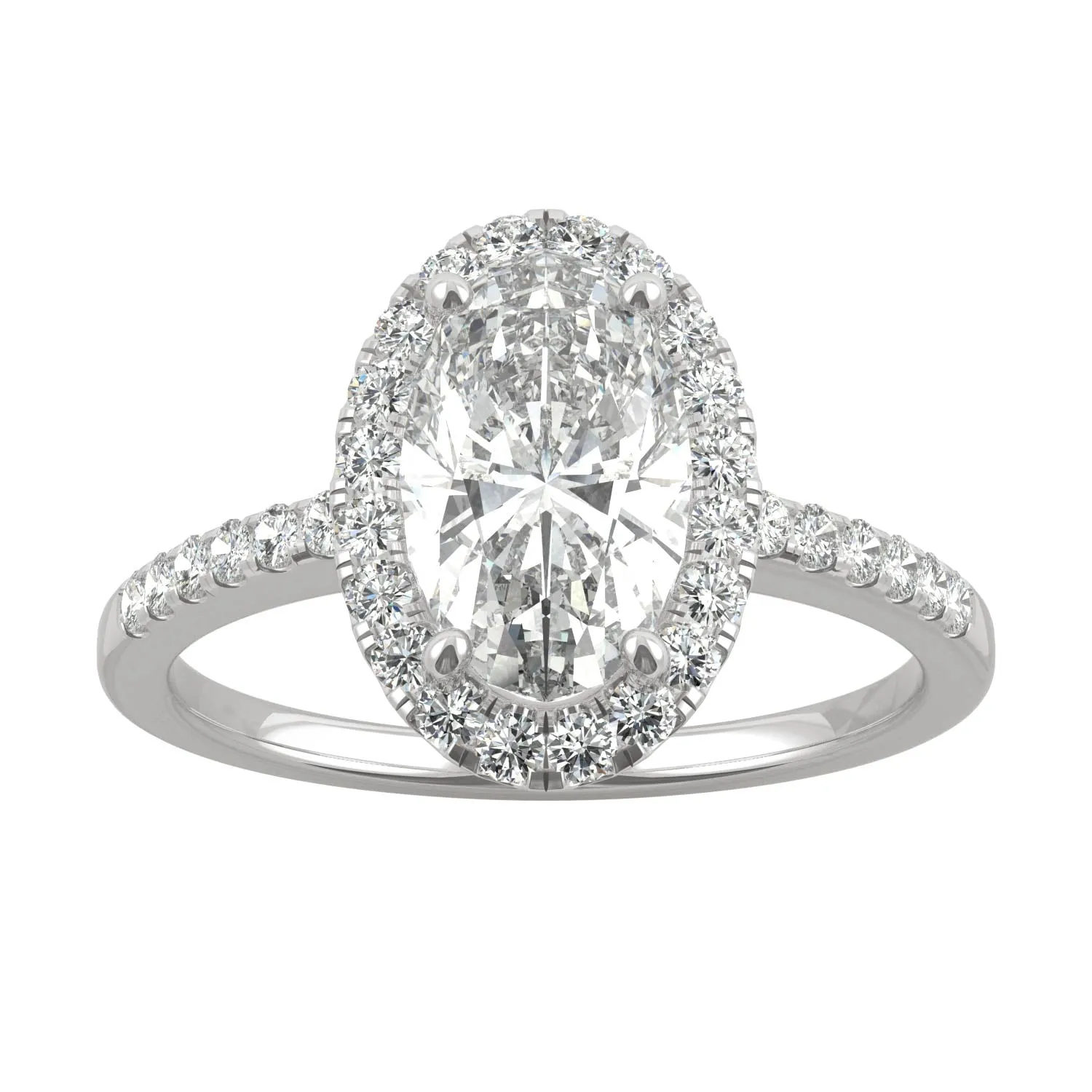 2.62 CTW DEW Elongated Oval Moissanite Halo Ring in 14K White Gold