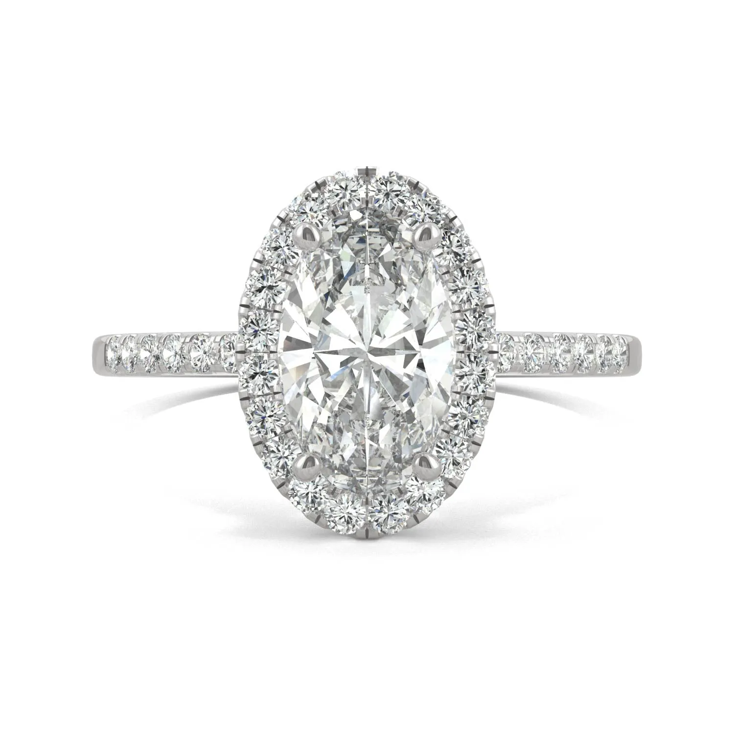 2.62 CTW DEW Elongated Oval Moissanite Halo Ring in 14K White Gold