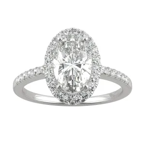 2.62 CTW DEW Elongated Oval Moissanite Halo Ring in 14K White Gold