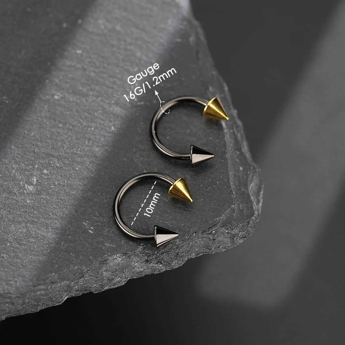 2PCS Internally Threaded Titanium Gold-Black Spike CBR Septum Ring Set