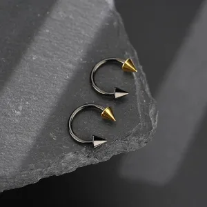 2PCS Internally Threaded Titanium Gold-Black Spike CBR Septum Ring Set