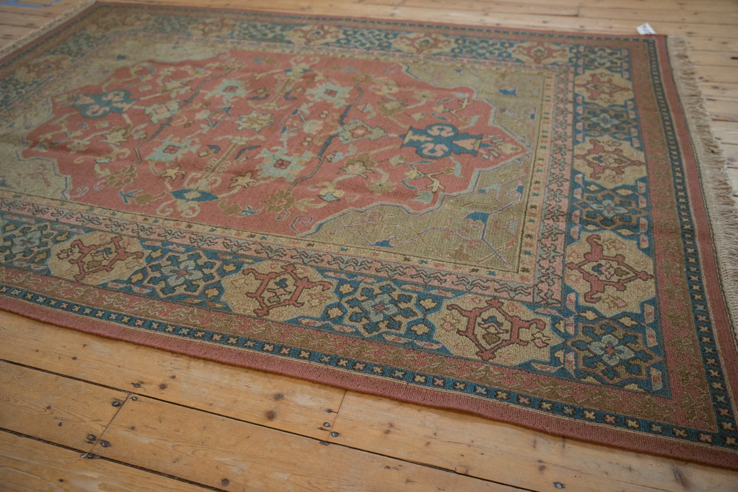 6.5x9 Vintage Tea Washed Indian Serapi Soumac Design Carpet