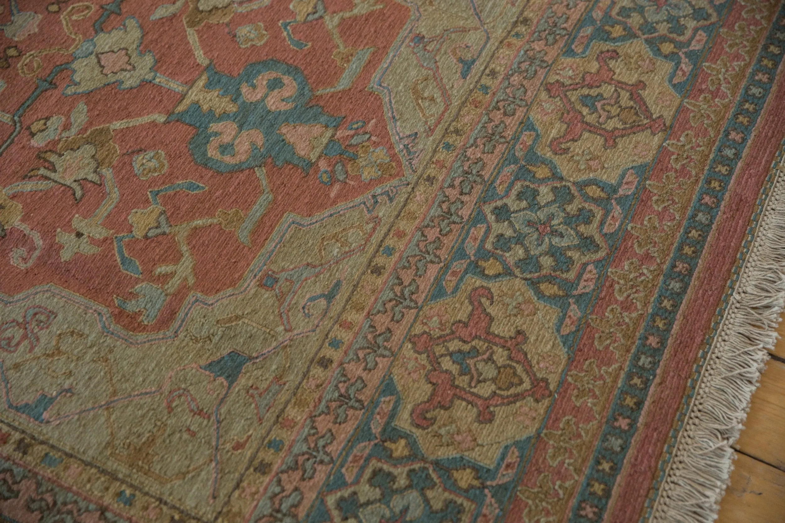 6.5x9 Vintage Tea Washed Indian Serapi Soumac Design Carpet