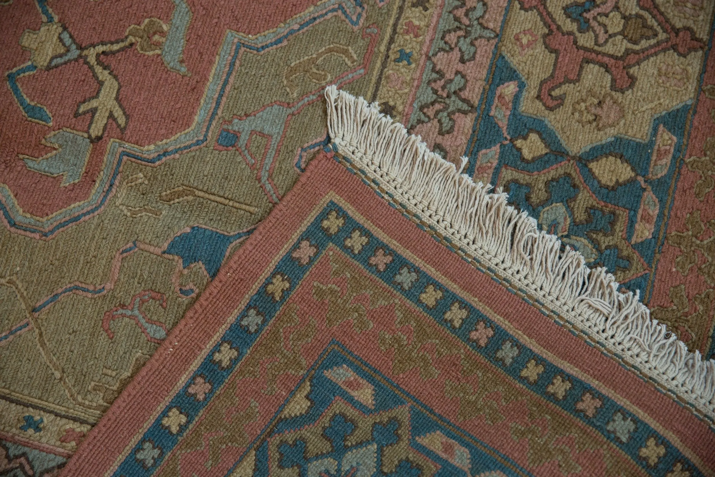 6.5x9 Vintage Tea Washed Indian Serapi Soumac Design Carpet