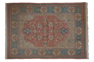 6.5x9 Vintage Tea Washed Indian Serapi Soumac Design Carpet