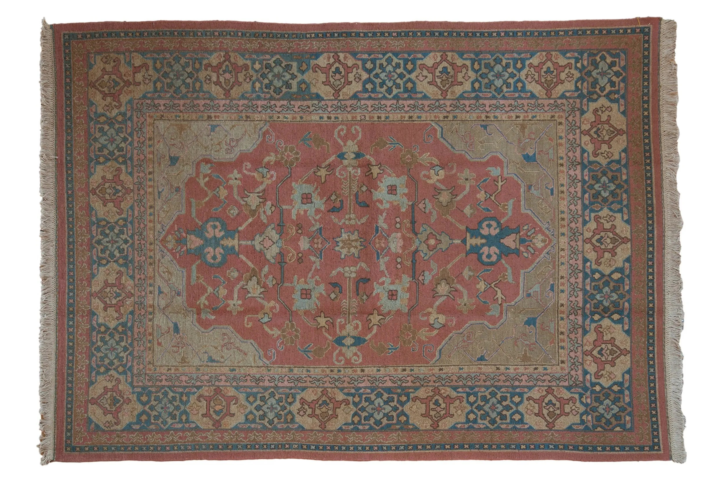 6.5x9 Vintage Tea Washed Indian Serapi Soumac Design Carpet