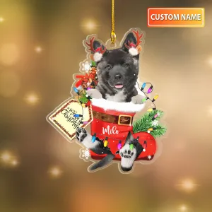 AKITA IN SNOW POCKET CHRISTMAS ACRYLIC ORNAMENT