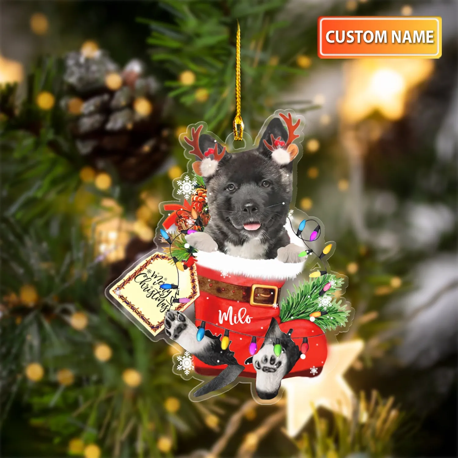 AKITA IN SNOW POCKET CHRISTMAS ACRYLIC ORNAMENT