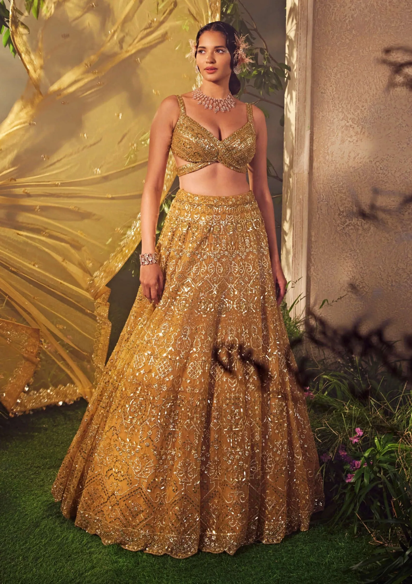 Amber gold embroidered lehenga set