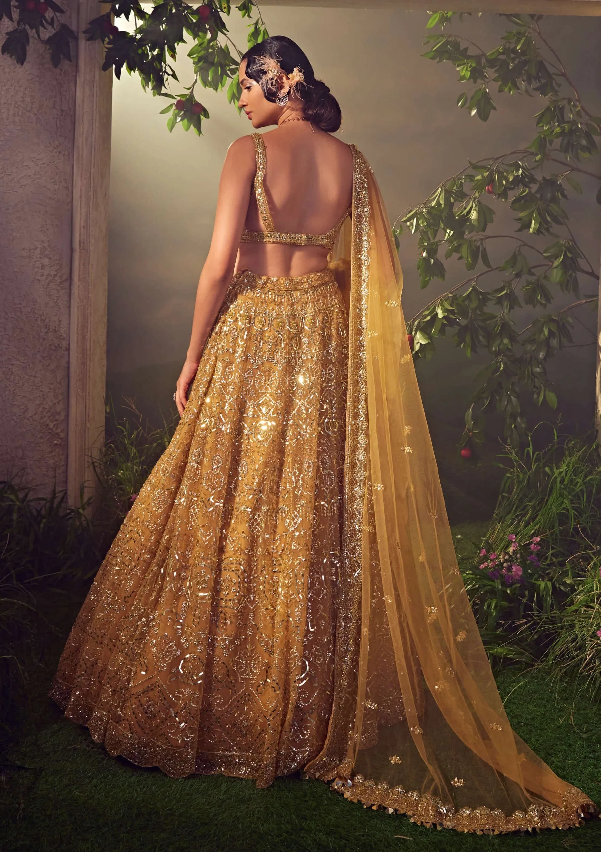 Amber gold embroidered lehenga set